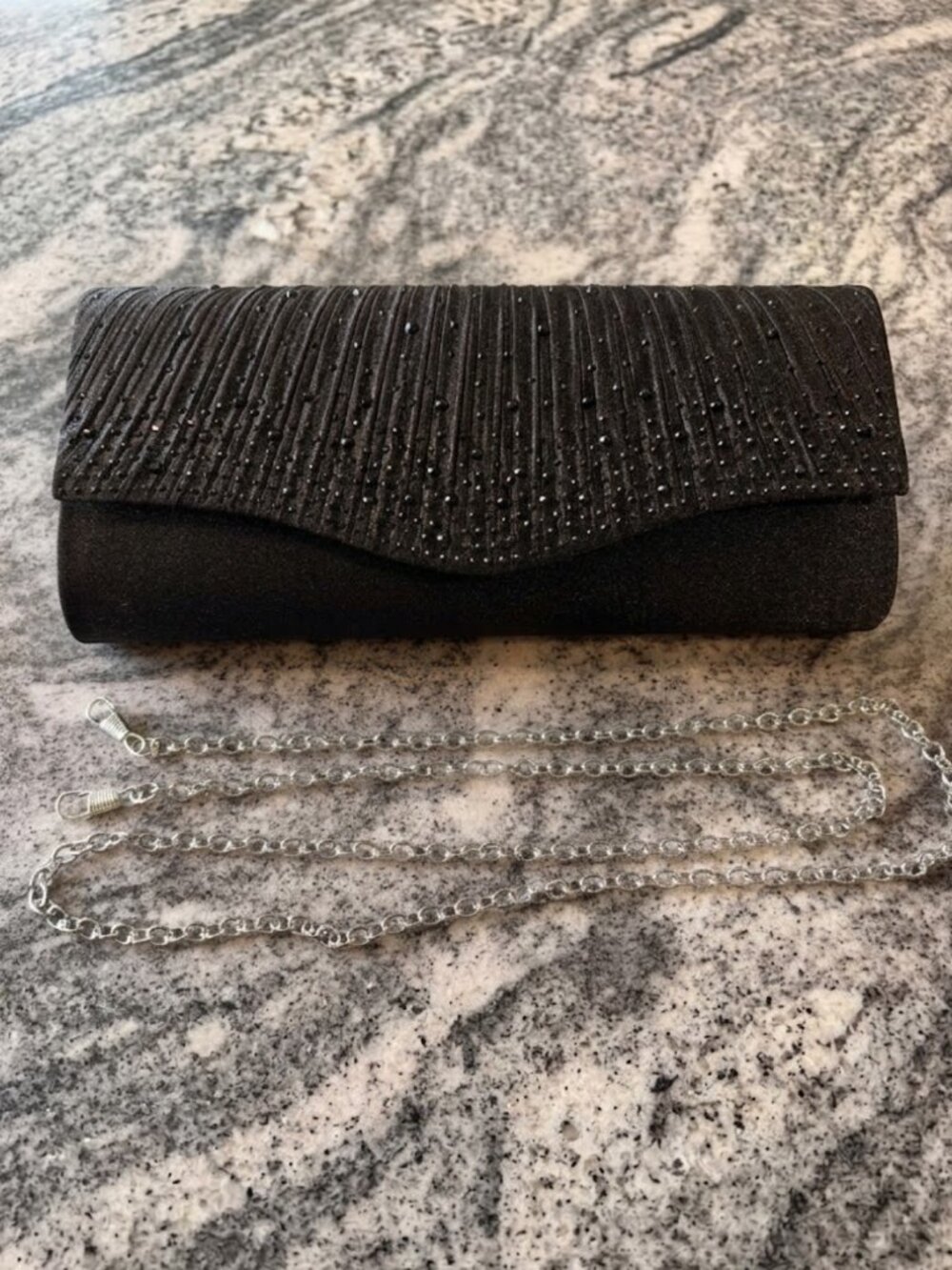 Black Rhinestone Envelope Evening Clutch or Purse with 47in Detachable Chain